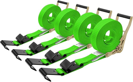 4Pack 2in 30ft Ratchet Strap Flat Hook Green Heavy Duty Flatbed Straps for Trailer Tie Down Straps Box Truck Accessories Cargo Loading 10000lbs Breaking Load