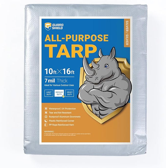 GUARD SHIELD Silver Tarp Waterproof 10x16 Feet Medium Duty All Purpose Poly Tarps Cover 7mil