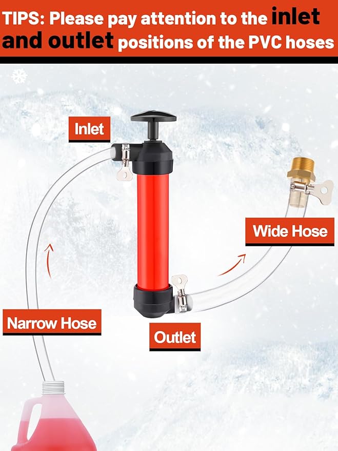 Hand Fuel Transfer Pump with Leakproof Clamps - Versatile Manual Siphon for Gasoline, Oil, Diesel, Antifreeze, Emergency Use for Car/Lawn Mower/Motorcycle/RV, Includes 3/4" NPT Brass Connector
