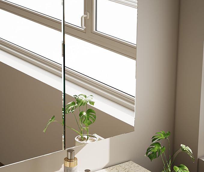 Bathroom Medicine Cabinet with Mirror, 30 Inch x 26 Inch Bathroom Mirror Cabinet with Double Door & Adjustable Shelves, Surface Mount or Recess Installation