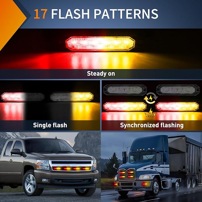 Nilight 6LED Emergency Strobe Lights 4PCS Ultra slim Surface Mount Hazard Caution Light bar 12-24V Sync Feature Warning Flashing Light kit for Truck Car Vehicle ATV SUV UTV Red and Yellow