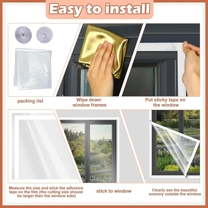 Window Insulation Kit Cuttable Transparent Film with Adhesive Straps Reusable Window Plastic for Winterizing Thicken Thermal Waterproof Attic Insulation Cover Warm Winter (87 Inch X 10 ft)
