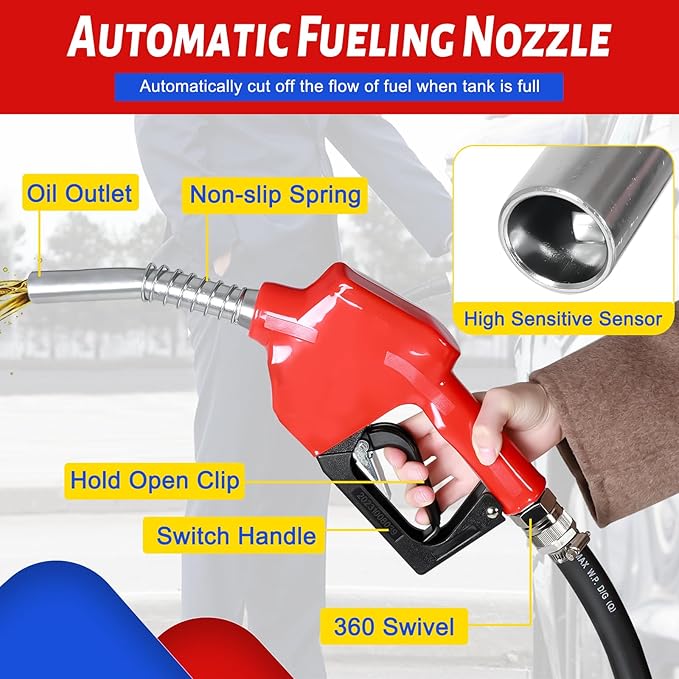 Portable Gasoline Diesel Fuel Transfer Tank with Pump, 10GPM Flow Rate, 48 Gallon Portable Fuel Tank with 12V DC Electric Fuel Transfer Pump for Gasoline Diesel Dual Fuel Capability