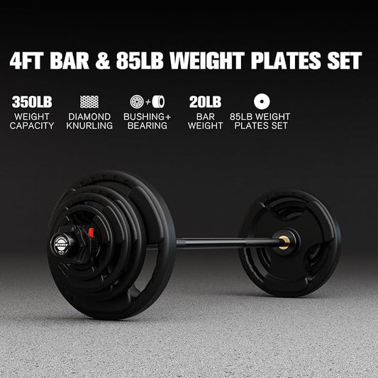 RitFit Barbell Weight Set - 4/6FT Olympic Barbell with Weight Plates (55-275LB Total) - Weightlifting Equipment for Squats, Curls, Deadlifts, Presses, Hip Thrusts