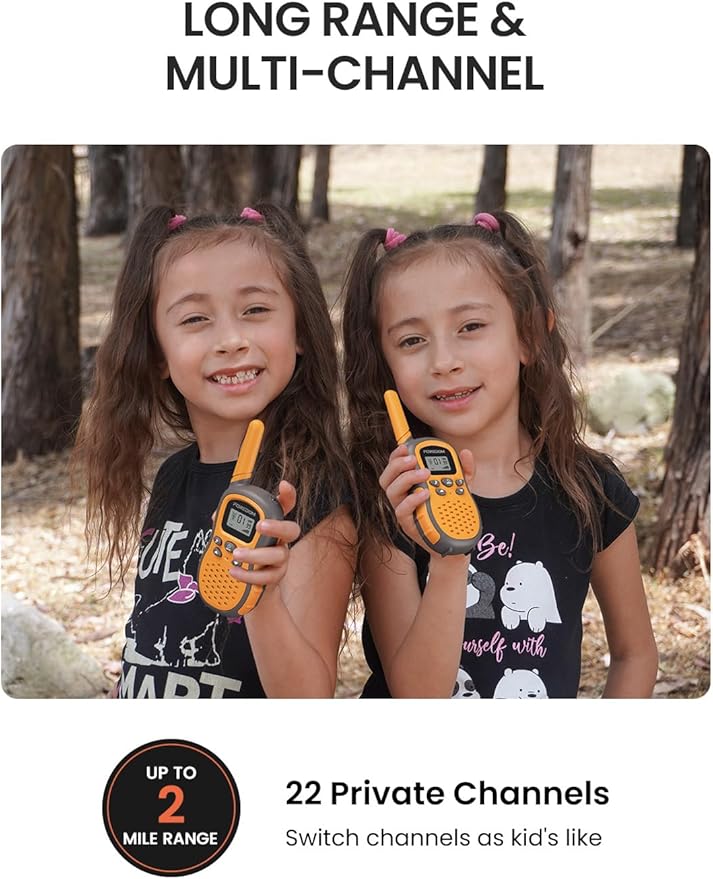 FOREDOM Walkie Talkies for Kids Walkie Talkies Long Range for Boys Age 3 to 12 Year Old Birthday Toys with Flashlight, Lanyards, 2 Pack - Orange