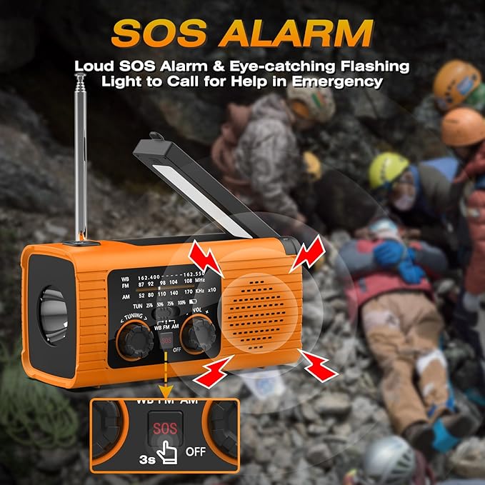 Emergency Weather Radio NOAA/AM/FM with 4000mAh Portable Radio, USB/Solar/Hand Crank Charging, LED Flashlight, Lamp, SOS Alarm, Radios for Outdoor Indoor Hurricane Survival Essentials, 2 Pack