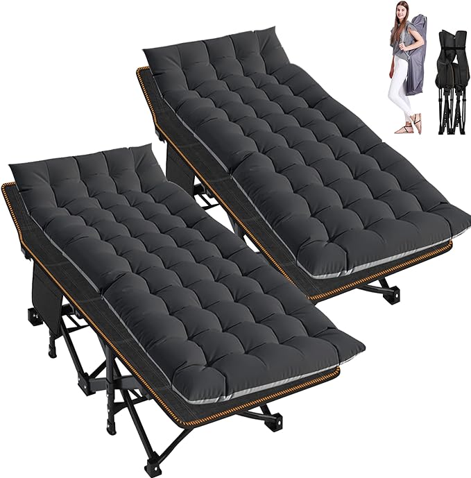 ABORON Camping Cot for Adult 28" Extra Wide, 2PK Heavy-Duty 1200D Oxford Cot for Sleeping, Portable Folding Camp Bed with Mat & Carry Bag