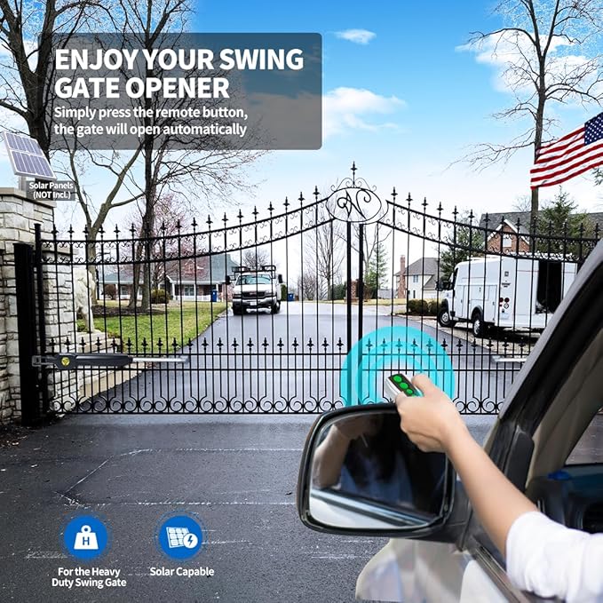 TOPENS JY9132 Automatic Gate Opener for Super Heavy Duty Dual Swing Gates Up to 20ft per Arm, Commercial Double Swing Gate Operator AC Powered with Remote Control Kit Solar Compatible