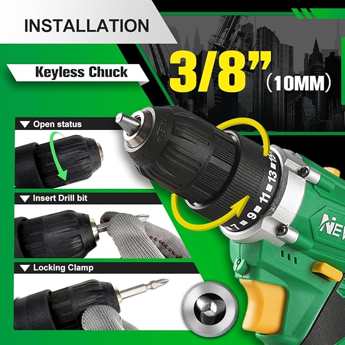 Cordless Drill Set, 12V Power Drill Driver with 1 Battery and Charger, 3/8" Keyless Chuck, 2 Variable Speed, 15+1 Torque Setting, Drill Driver Kit for Home and DIY Project