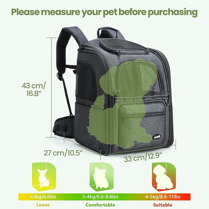 Pecute Cat Backpack Carrier, 30% Energy Saving Cat Backpack for Small Dogs, Cat Carrier Backpack for Puppy Kitty, Foldable Ergonomic Design Cat Backpack Travel Hiking Vet Outdoor