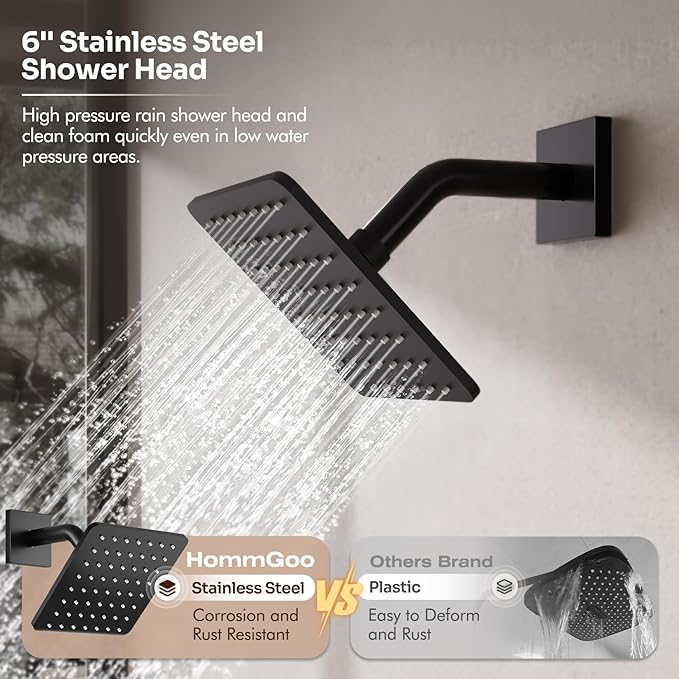 Replacement for Delta Faucet Shower Trim Kit 14 Series, Bathroom Shower Faucet Set with 6-Inch Matte Black Shower Head（Valve/Cartridge Not Included）