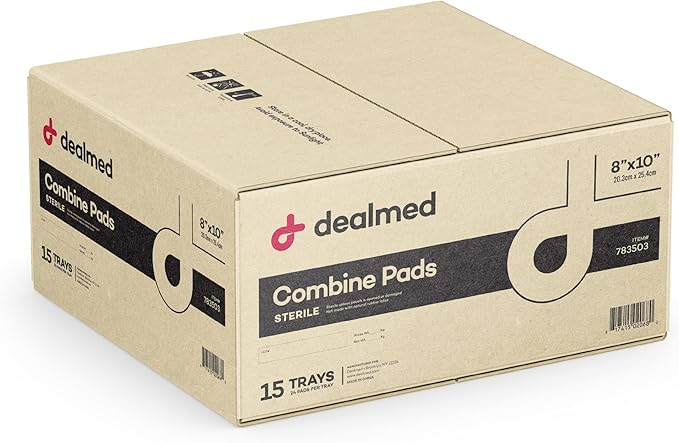 Dealmed Abdominal Combine Pads 8"x10" (360-Case) Sterile Individually Wrapped, ABD Pads, Absorbent, Non Adherent for Wound Care, Drainage, First Aid, 24/Box (Case of 15)