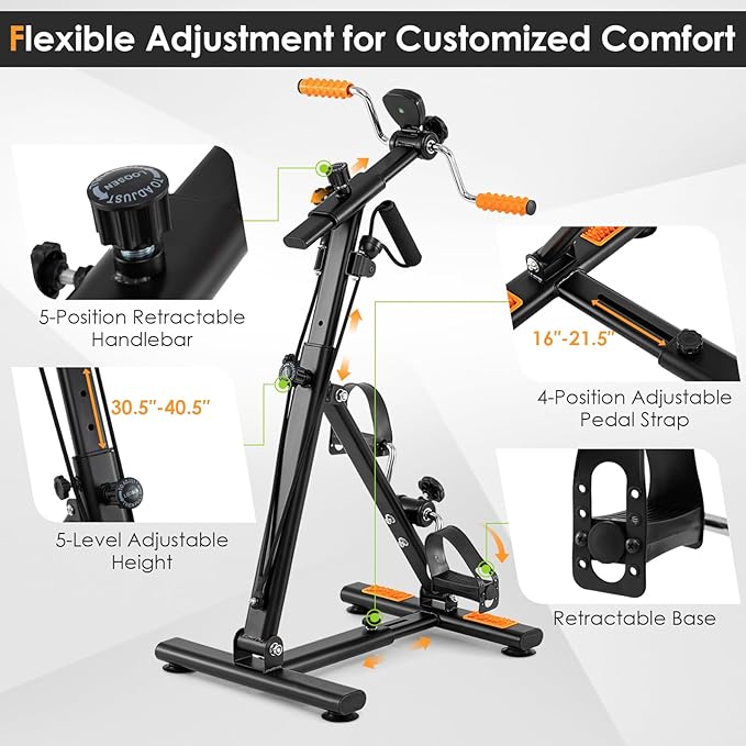 Goplus Pedal Exerciser for Seniors, Hand Arm Leg and Knee Therapy Peddler, Exercise Bike w/ Adjustable Resistance, LCD Monitor, Hands and Feet Massage, Home Recovery Fitness Machine for Elders