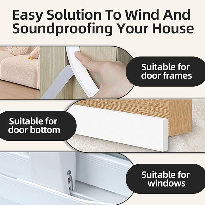 1/2 Inch W x 1/4 Inch T EVA Foam Weather Stripping Tape,Self-Adhesive Seal Tape for Doors & Windows-Draft Blocker,Soundproofing,Waterproof Insulation Foam,2 Rolls Total 33FT White