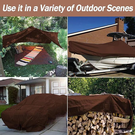 Heavy Duty Tarp 50'x100', 10 Mil Thick Waterproof Tear Resistant UV Treated with Grommets, Silver/Brown Reversible