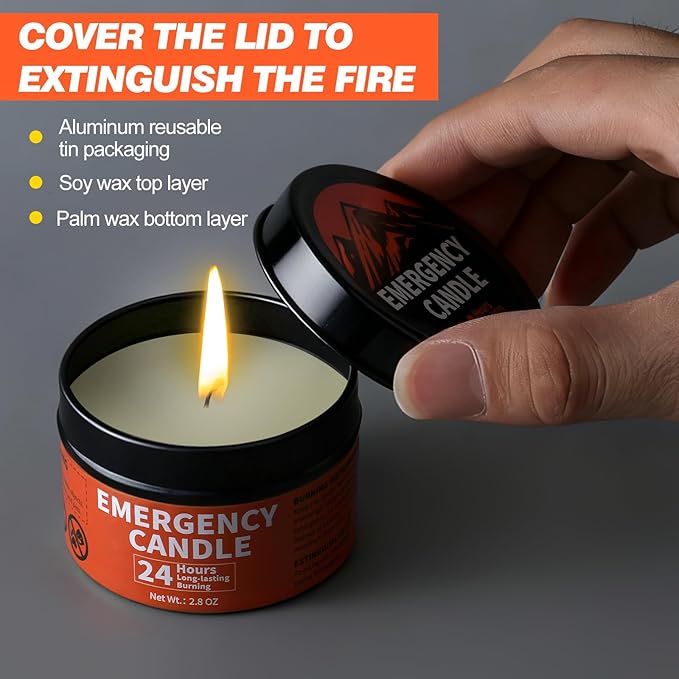 Chuarry 24 Pcs Emergency Candle Bulk 24 Hours Long Burning Survival Soy Wax Candles for Power Outages Camping Hunting Outdoor Activities (Black)