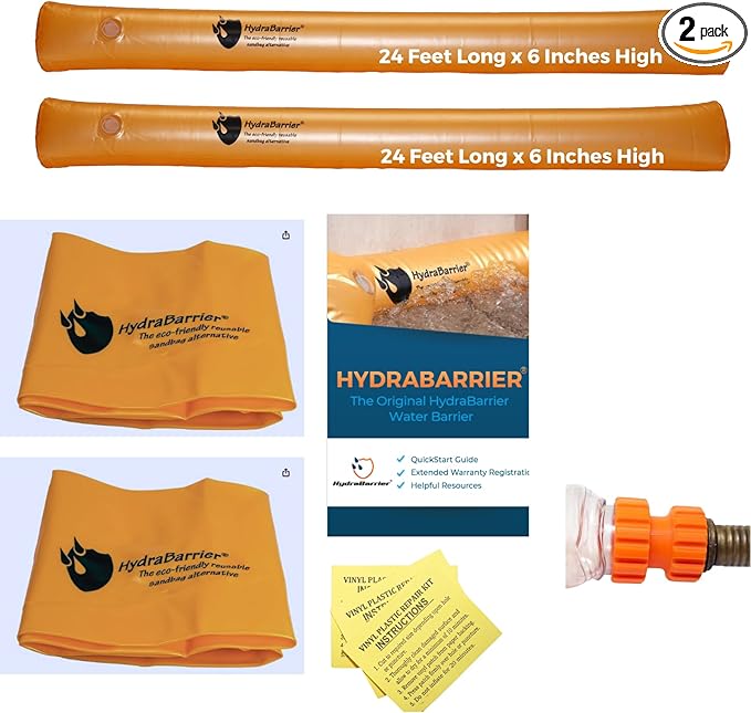 Watershed Innovations Best Sandbag Alternative - Hydrabarrier Ultra 24 Foot Length 6 Inch Height. - Water Diversion Tubes That are The Lightweight, Re-usable, and Eco-Friendly - Bulk - 2 Pack