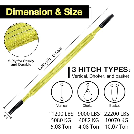 4" x6FT 2-Ply Heavy Duty Lifting Sling Straps 11200 lbs Vertical Lifting Straps with Flat Eyes, Recovery Tree Saver Strap for Hoisting, Winch, Truck, Towing Off-Road Vehicles, Equipment