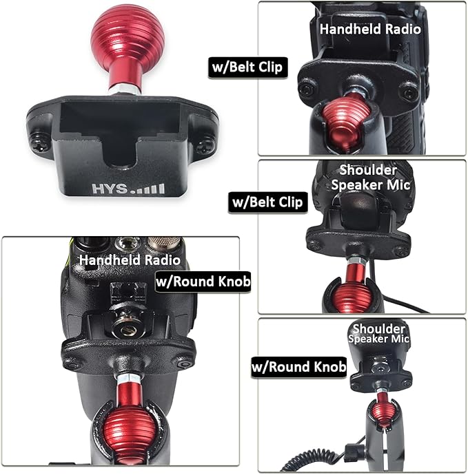 HYS Handheld Radio/Mic Hanger with Belt Clip/Round Knob Holder with 1" (25mm) Ball Head Adapter Compatible with RAM mounts B Size Double Socket Arm & Bike Motorcycle Ham Radio Mount