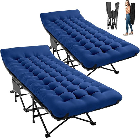 JEAREY 2-Piece Folding Camping Cot for Sleeping, Heavy Duty Camping Cots for Adults with Mattress, 1200D Double Layer Oxford Portable Folding Cot Bed with Carry Bag for Guest, Travel, Hiking, Navy