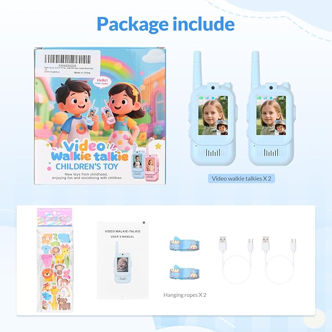 Mafiti Toys for 3 4 5 6 7 8 Year Old Boys Girls Mini Video Walkie Talkies for Kids 2 Pack Rechargeable 1000 Feet Range Birthday Indoor Outdoor (Blue+Blue)