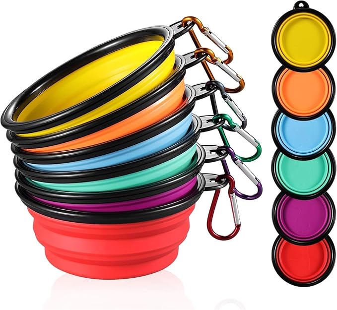 Collapsible Pet Bowl Set, 12oz Travel Dog Bowls with Carabiners, Portable Foldable Design, 6 Pack