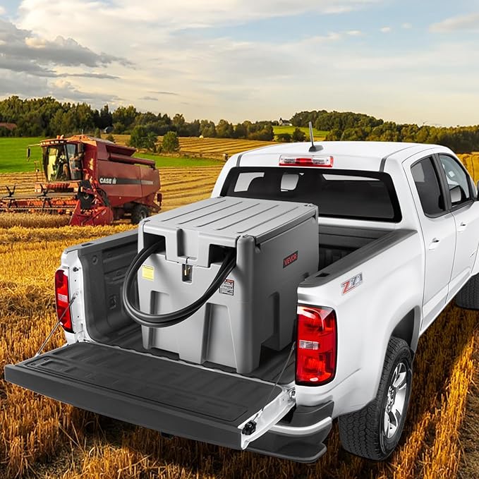 VEVOR Portable Diesel Tank, 58 Gallon Capacity & 10 GPM Flow Rate, Fuel Tank with 12V Electric Transfer Pump and 13.1ft Rubber Hose, PE Diesel Transfer Tanks for Easy Fuel Transportation, Grey