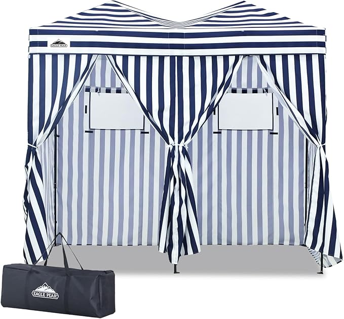 EAGLE PEAK Outdoor Changing Room 8x4, 2 Room Pop Up Portable Changing Room, Sun Shelter, Pop Up Changing Tent for Beach or Pool,Portable Dressing Room for Photoshoots (White/Blue)