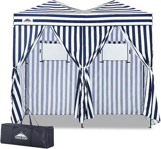 EAGLE PEAK Outdoor Changing Room 8x4, 2 Room Pop Up Portable Changing Room, Sun Shelter, Pop Up Changing Tent for Beach or Pool,Portable Dressing Room for Photoshoots (White/Blue)
