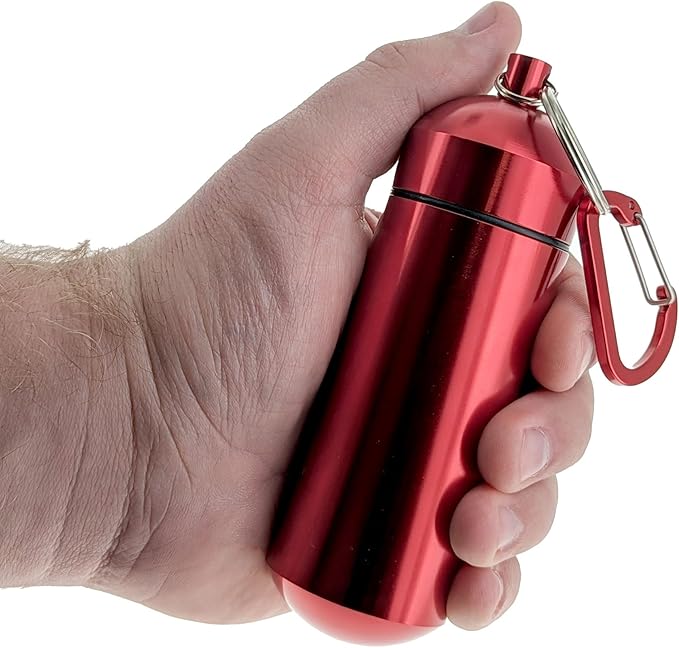 SE 5-Inch Large Waterproof Aluminum Storage Container + Carabiner - Outdoor Survival Gear -PH512