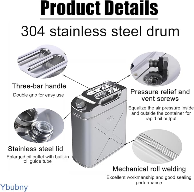 5.28 Gallon Metal Water Storage Containers Can, 308 Stainless Steel Camping Water Container Portable Water Storage Can, Emergency Water Storage Jug for Outdoor Home Car