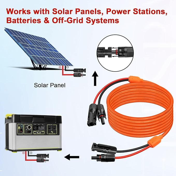 XRDS -RF Solar Extension Cable 20FT, 14AWG Tinned Copper with Solar Panel Connectors, 10AWG Red & Black Branch Wires, Heavy Duty Outdoor Power Cord for RV, Inverter, Generator, Off-Grid System