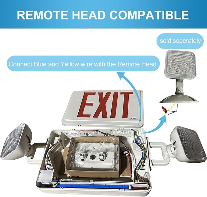 Double Sided LED Emergency EXIT Sign, Remote Capable, Two LED Flood Lights, Backup Battery, US Standard Red Letter, Commercial Grade, 120-277V, FireResistant(UL 94V-0) (1 Pack)