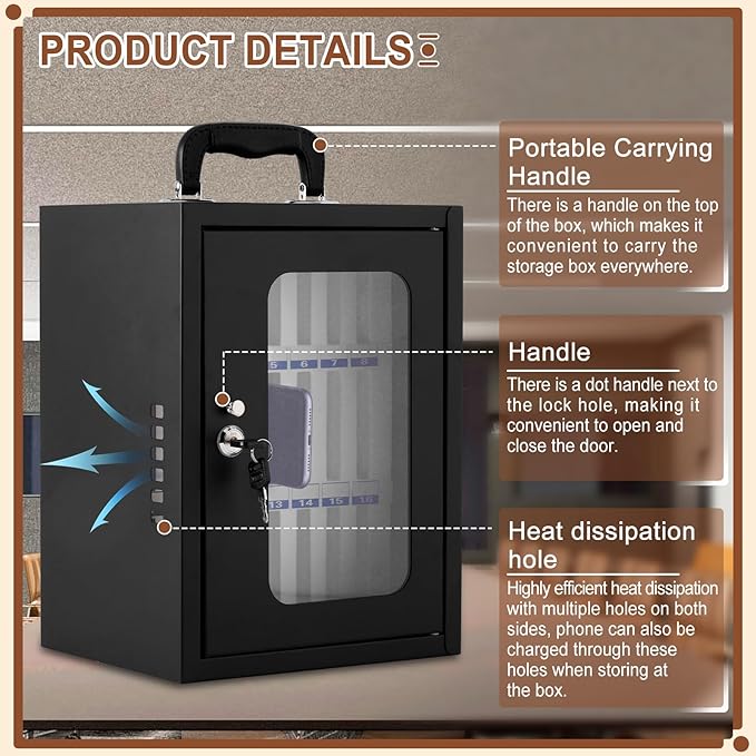 Cell Phone Locker Box, Thickened Steel Cell Phone Storage Cabinet 24 Slots Wall-Mounted Cell Phone Lock Box for School, Company