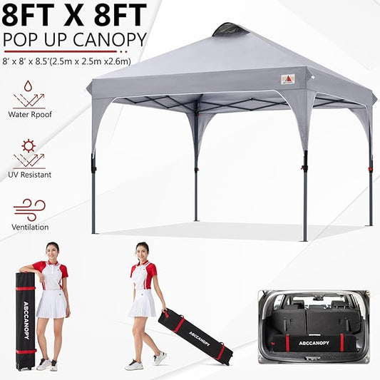 ABCCANOPY Outdoor Pop up Canopy Tent, 8x8 Instant Portable Canopy for Camping, Beach, Backyard, Gray