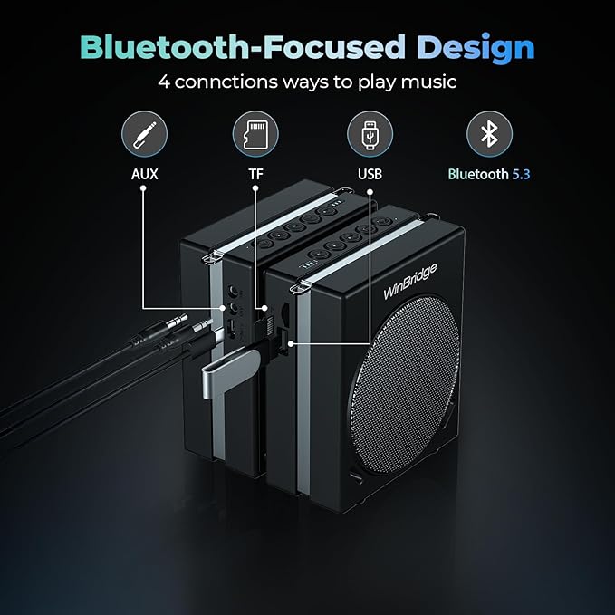 Portable Microphone & Bluetooth Microphone System with Speaker, WinBridge S90 30W Voice Amplifier PA System with 2 Wireless Handheld Mics for Teachers, Tour Guide, Clear Sound