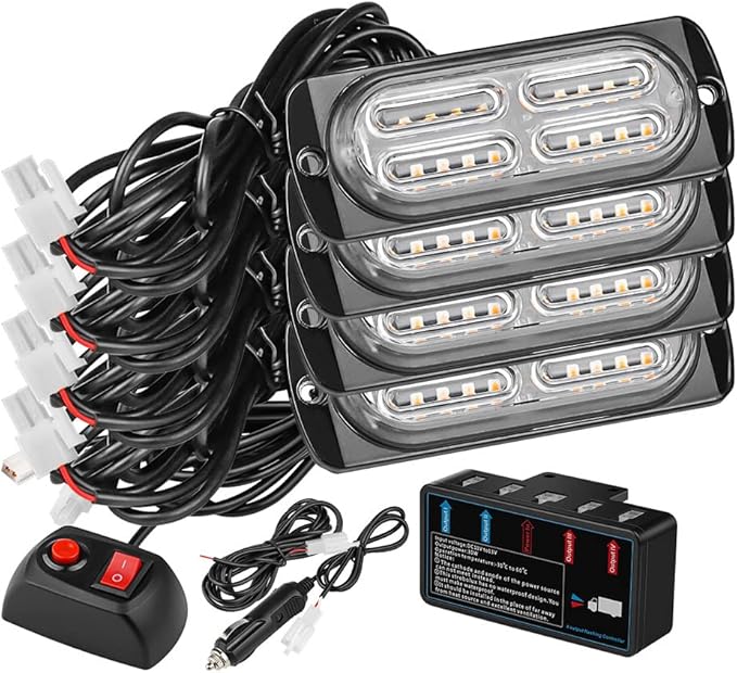 Upgraded LED Emergency Strobe Warning Lamps Kit, 4 Pods 20LEDs, 18 Flash Patterns for Warning, Side, Prompt, Marker, Beacon Light (Blue)