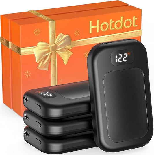 Hotdot Hand Warmers Rechargeable 2 Pack, 3 Heat Levels (104–121°F), Real-Time Temp & Battery Display, Electric Hand Warmers, Fast Heating, Fits in Gloves/Pocket, Gifts for Women & Men