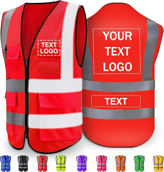 Custom Reflective Safety Vest with Pocket High Visibility Class 2 for Men Customized Logo Text for Construction Workwear