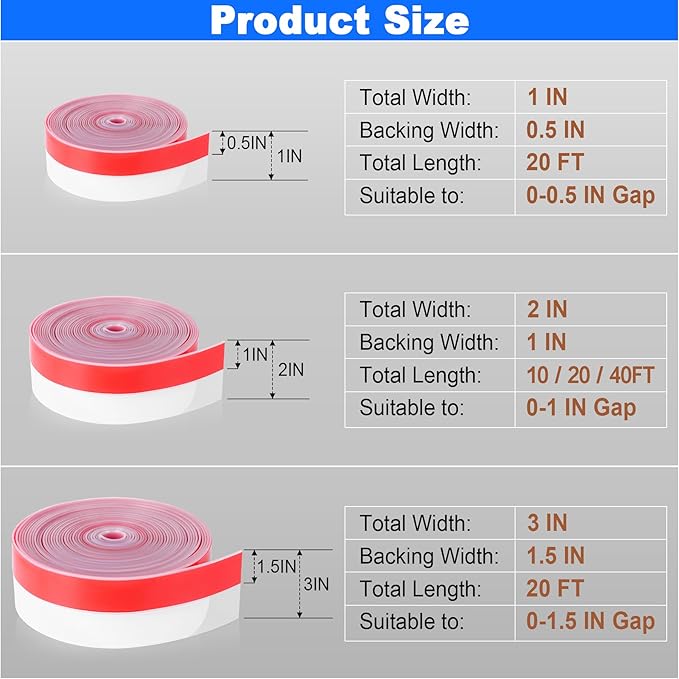 ToLanbbt Weather Stripping Silicone Door Seal Strip 2 in x 40 ft Door Draft Stopper Self Adhesive Door Draft Tape, Side & Bottom Gaps Insulation Strip for Glass Shower Door Sliding Door Window, Clear