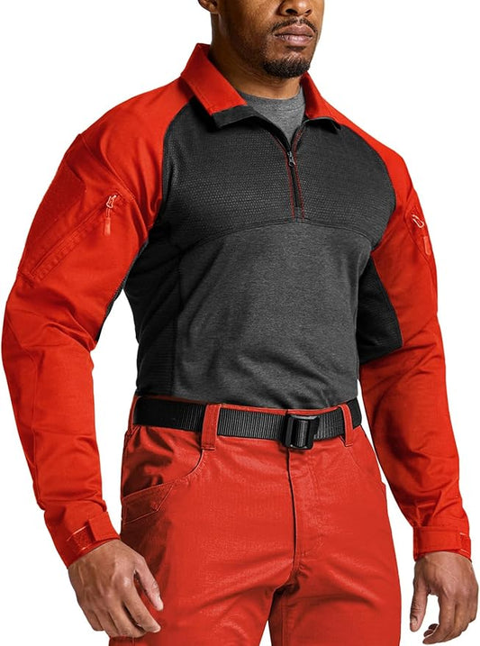 CQR Men's Combat Shirt Tactical 1/4 Zip Long Sleeve Military BDU Shirts Camo EDC Top with Pockets