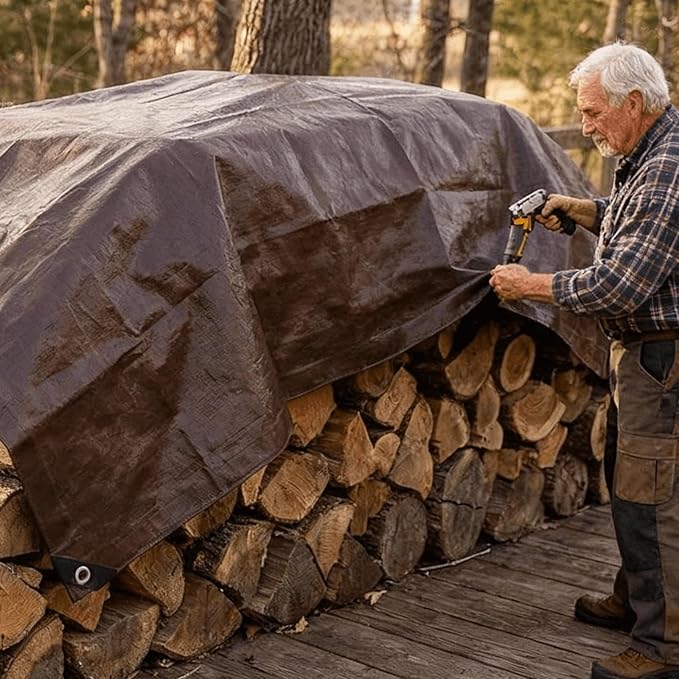 Tarps Heavy Duty Waterproof, 16 Mil Large Tarps with Grommets, UV Resistant and Tear&Fade Resistant, Brown Heavy Duty Tarps for Outdoors Patio Camping, 10 * 16FT