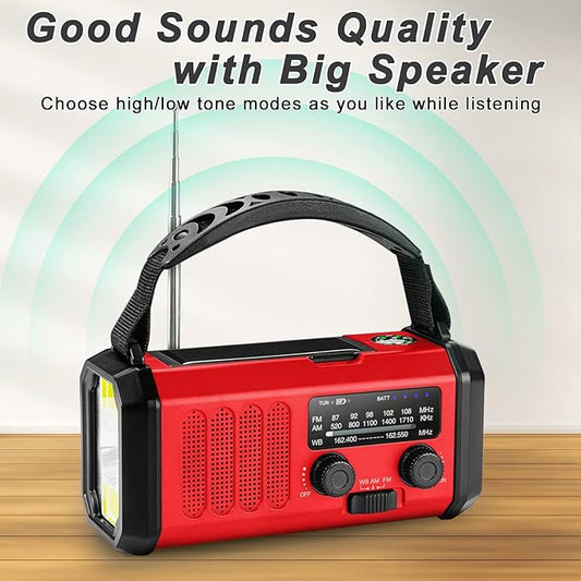Emergency Crank Radio10000mAh/37000mWh AM/FM/NOAA Weather Radio , Solar/Hand Crank/USB Charging, LED Flashlight and Cell Phone Charger for Christmas gifts Outdoor, Camping & Home Emergencies