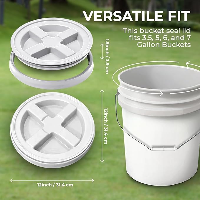 5-Gallon Red Bucket Pail with Gamma Seal Screw on Airtight Lid, Metal Handles with Plastic Grip for Easy Carrying, Easy Stack and Store, Heavy-Duty 90MIL Extra Durable, Food Grade, BPA Free - 5 Pack