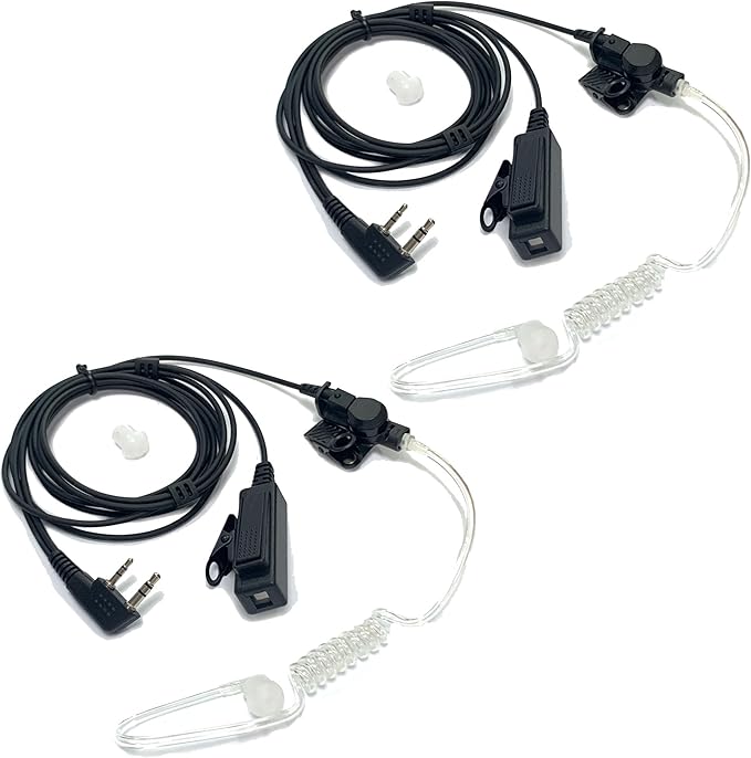 SAMCOM Walkie Talkie Surveillance Acoustic Tube Earpiece, 2-Wire Air Tube Headset with Mic for Two Way Radios, Hands-Free Earpieces Compatible with FPCN10A FPCN30A Radios, 2 Pcs