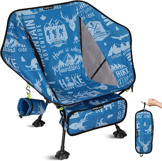 ATEPA UFO3.0 Backpacking Camping Chair, Ultralight Extra Wide Comfortable Folding Chairs Heavy Duty Portable Hexagon Ergonomic Height Adjustable Seat with Anti-Sinking Feet for Hiking Outdoor, Blue