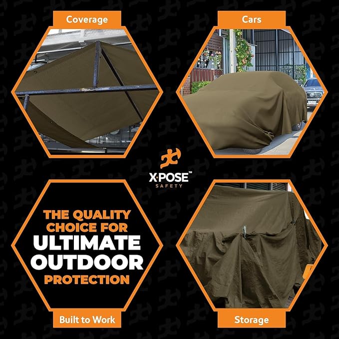 Xpose Safety Canvas Tarp - 10oz Olive Drab Canvas Tarps Heavy Duty Water Resistant with Brass Grommets- Multipurpose Outdoor Tarpaulin for Camping, Canopy, Trailer, Equipment Cover 8' x 12' (2 Pack)