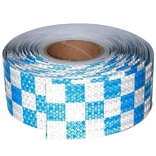 Reflective Tape Blue White 3 Inch x 168 Feet, Outdoor Waterproof Conspicuity Strong Adhesive Reflector for Vehicles Trailers