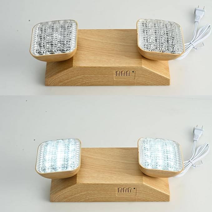 Plug in Emergency Lights for Business Home Power Failure 4Hours 300lm LED Rechargeable Light Fixtures with Battery Backup, AC85-277V -Wood