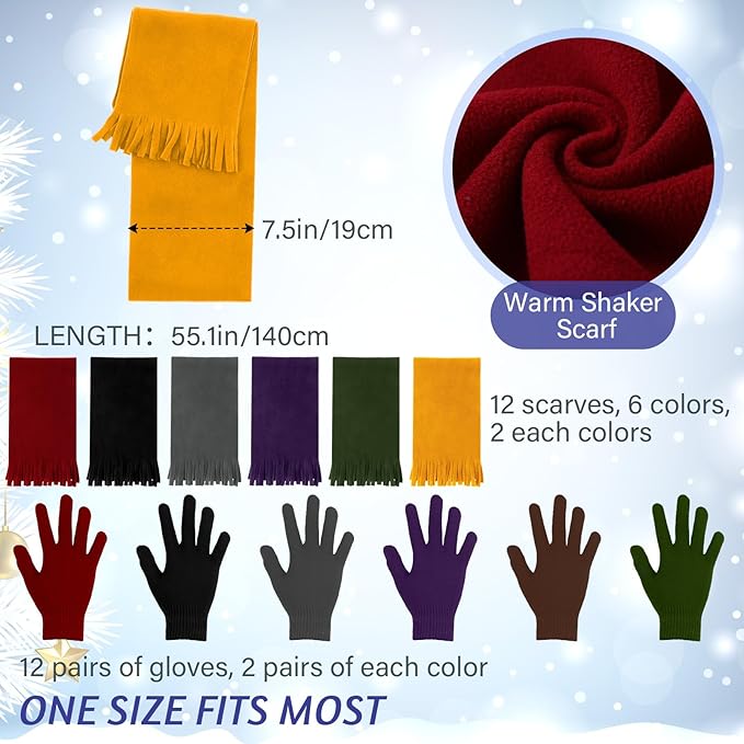 Suhine 72 Pcs Homeless Care Package Supplies Bulk Winter Emergency Blanket Glove Beanies Scarves Sock Drawstring Bag Unisex